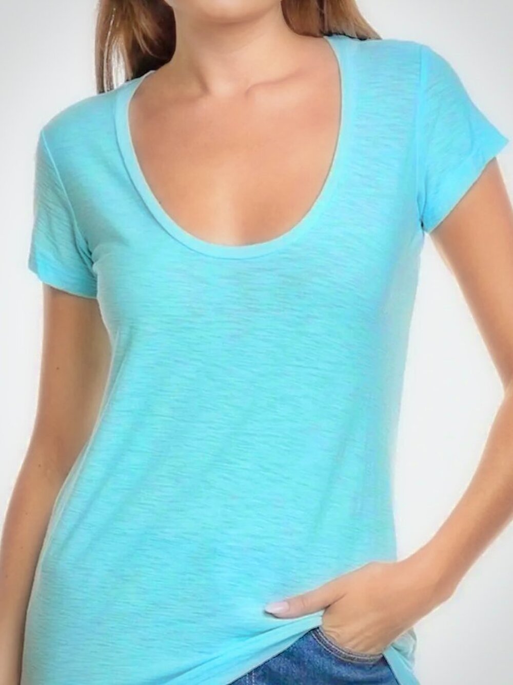 NWT Standard James Perse Sky Blue Scoop Deep V Neck Short Sleeve Tee
